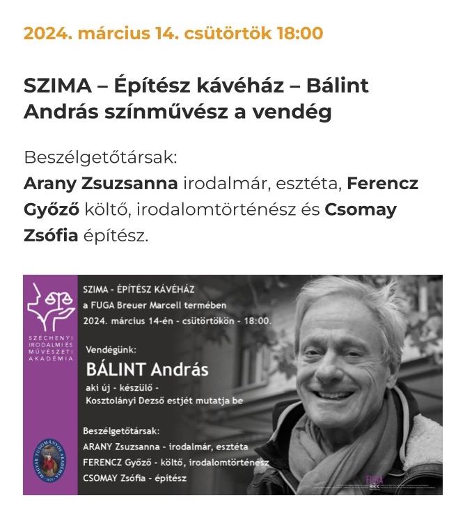 Kávéházi est Arany Zsuzsával, intézetünk docensével